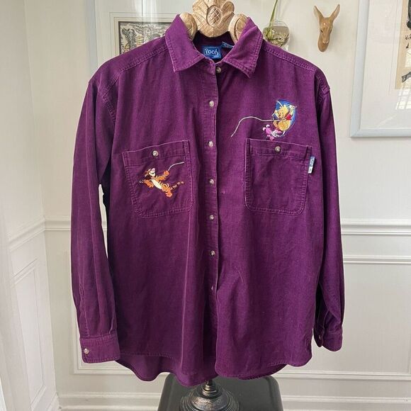 Vintage 90s Disney Pooh Tigger Piglet Mulberry Corduroy Button Up M - Picture 1 of 7